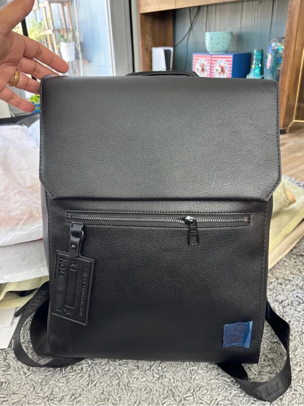 Black  Laptop Backpack with Front Zip Pocket - Modern Minimalist